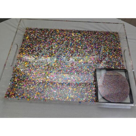BaubleBar Other - Bar Glitter Lot Of 2  Baublebar 4 Glitter Coasters NIB and Pier One Glitter Tray